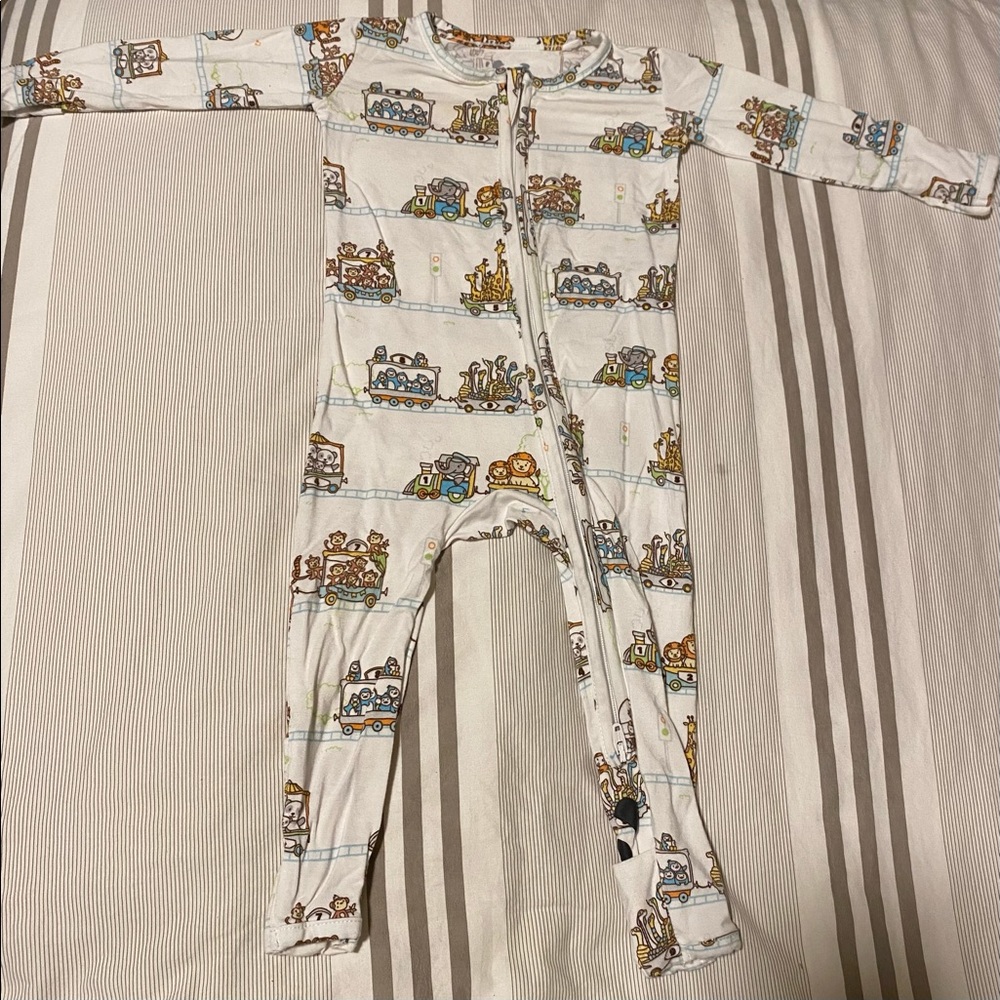 SOLD. Bellabu Bear Zoo Train Bamboo Convertible Footie Sz: 6-9